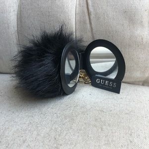 Guess Black Fur Ball Bag Charm With Mirror